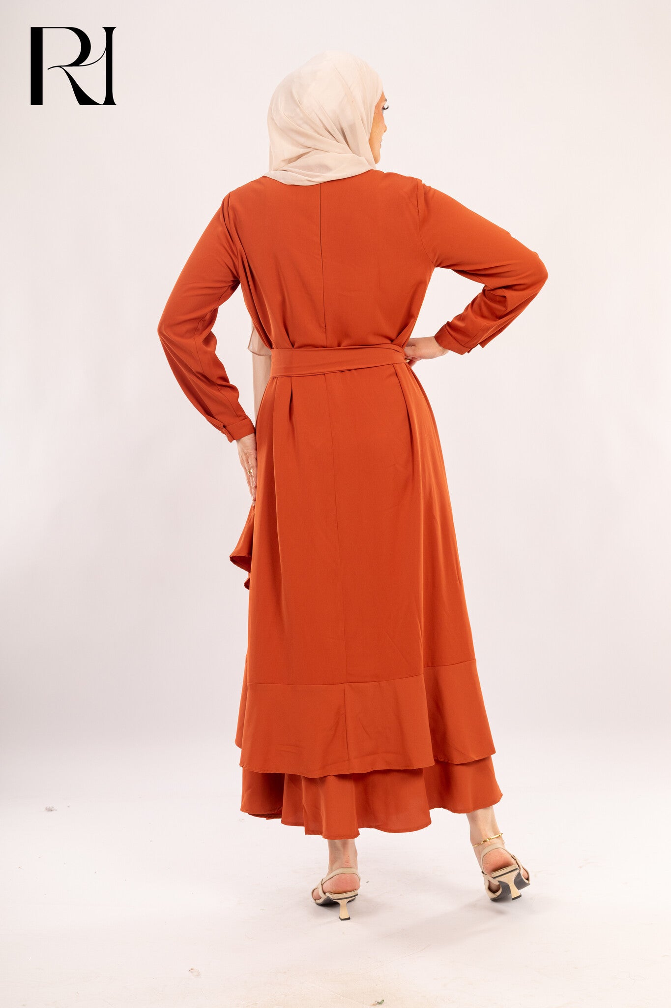 Sienna Terracotta Asymmetrical Ruffle Dress - Ruehaya
