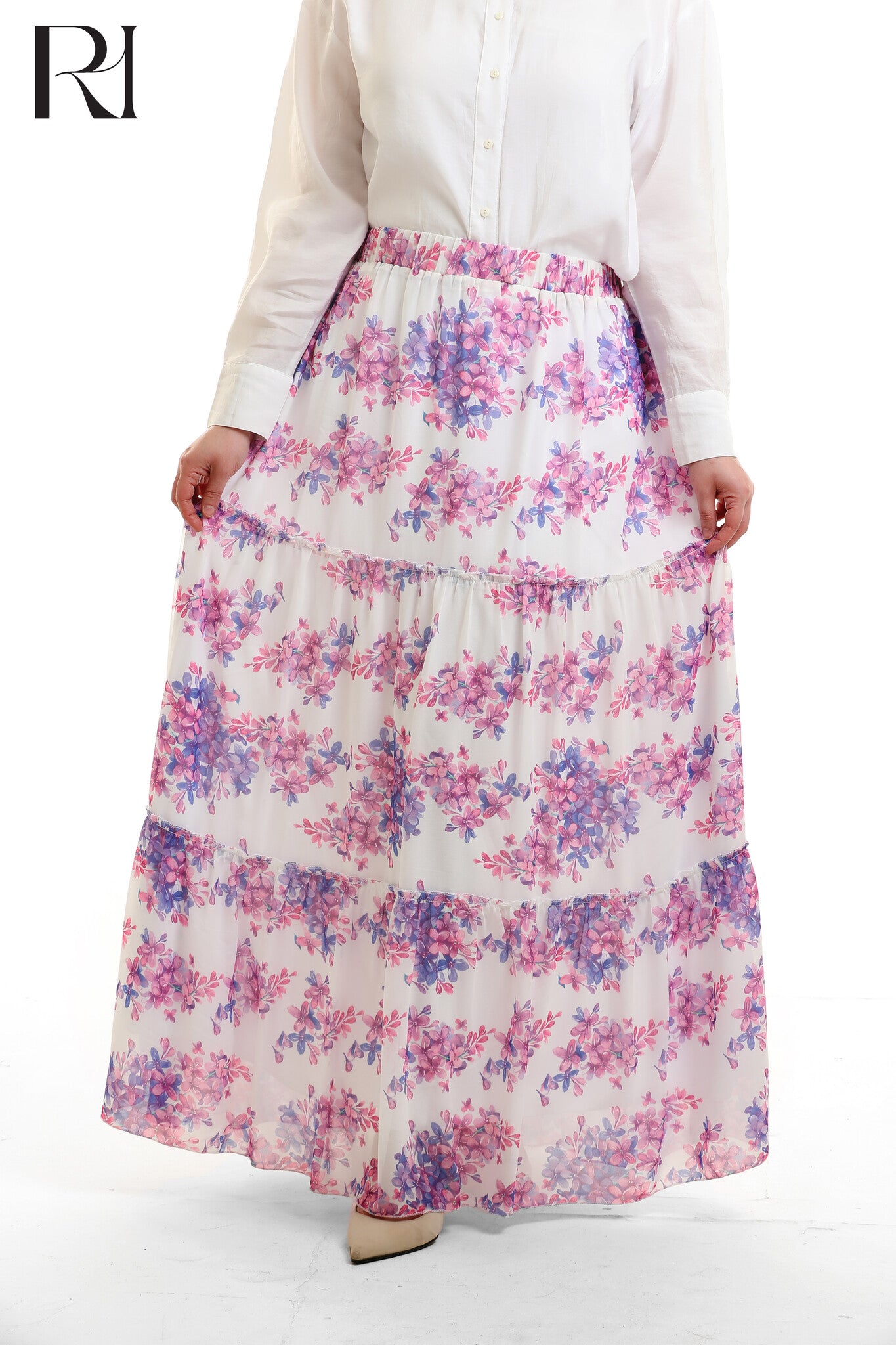 Chiffon Tiered Maxi Skirt - Floral