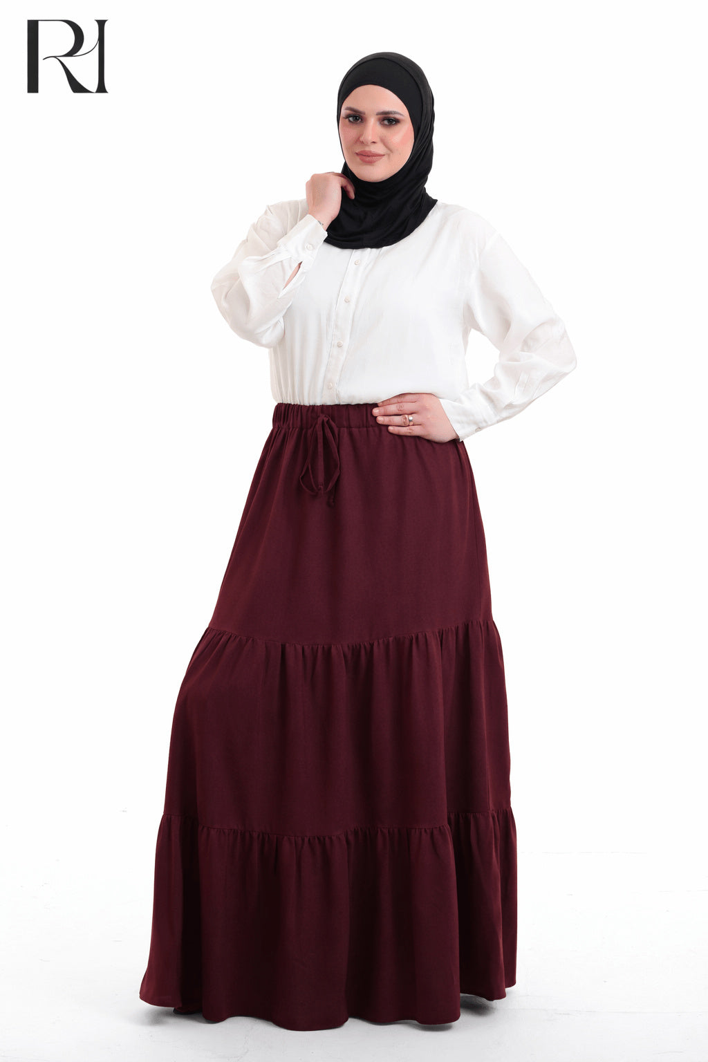 Dina Linen Blend Maxi Skirt - Burgundy