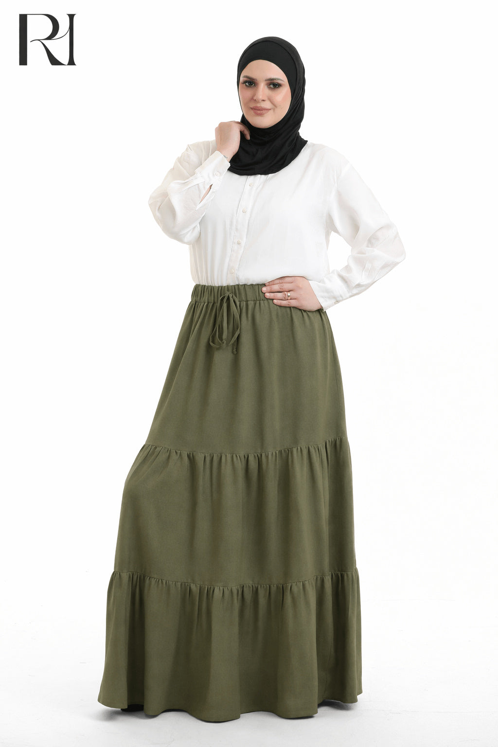 Dina Linen Blend Maxi Skirt - Olive Green