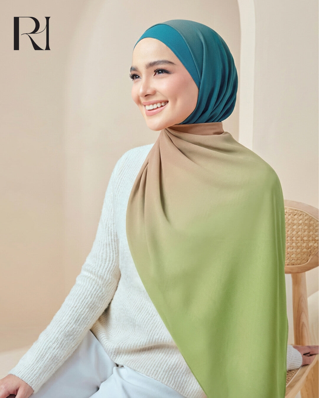 Soft Blue and Green Gradient Chiffon Hijab Elegant Everyday Style - Ruehaya