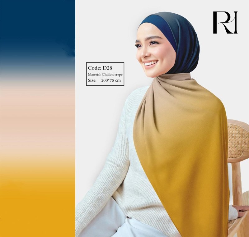 Sunset Vibes Gradient Dark Blue & Yellow Chiffon Crepe Scarf - Ruehaya