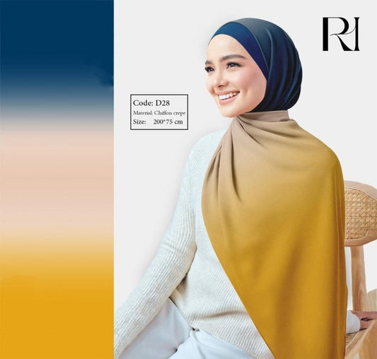 Sunset Vibes Gradient Dark Blue & Yellow Chiffon Crepe Scarf - Ruehaya