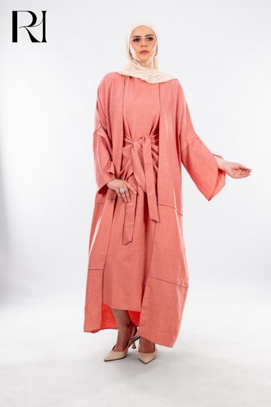 Sunset Whisper Coral Two Piece Elegance Set - Ruehaya