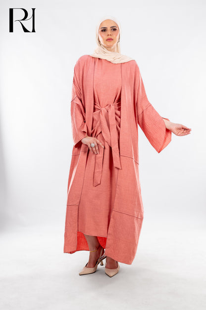 Sunset Whisper Coral Two Piece Elegance Set - Ruehaya
