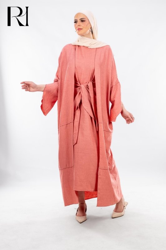Sunset Whisper Coral Two Piece Elegance Set - Ruehaya
