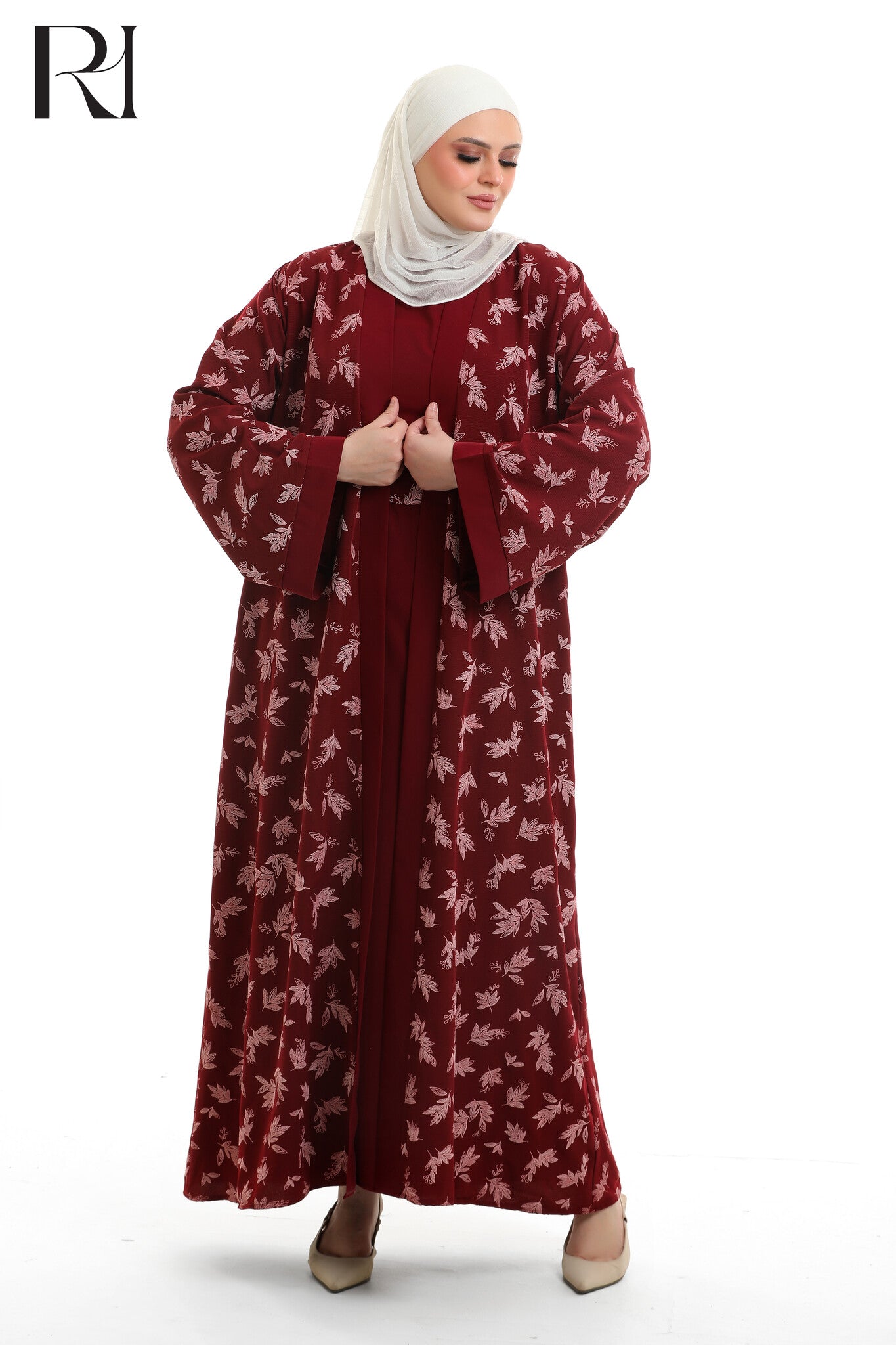 Zahra Romantic Crepe Abaya Set - Burgundy