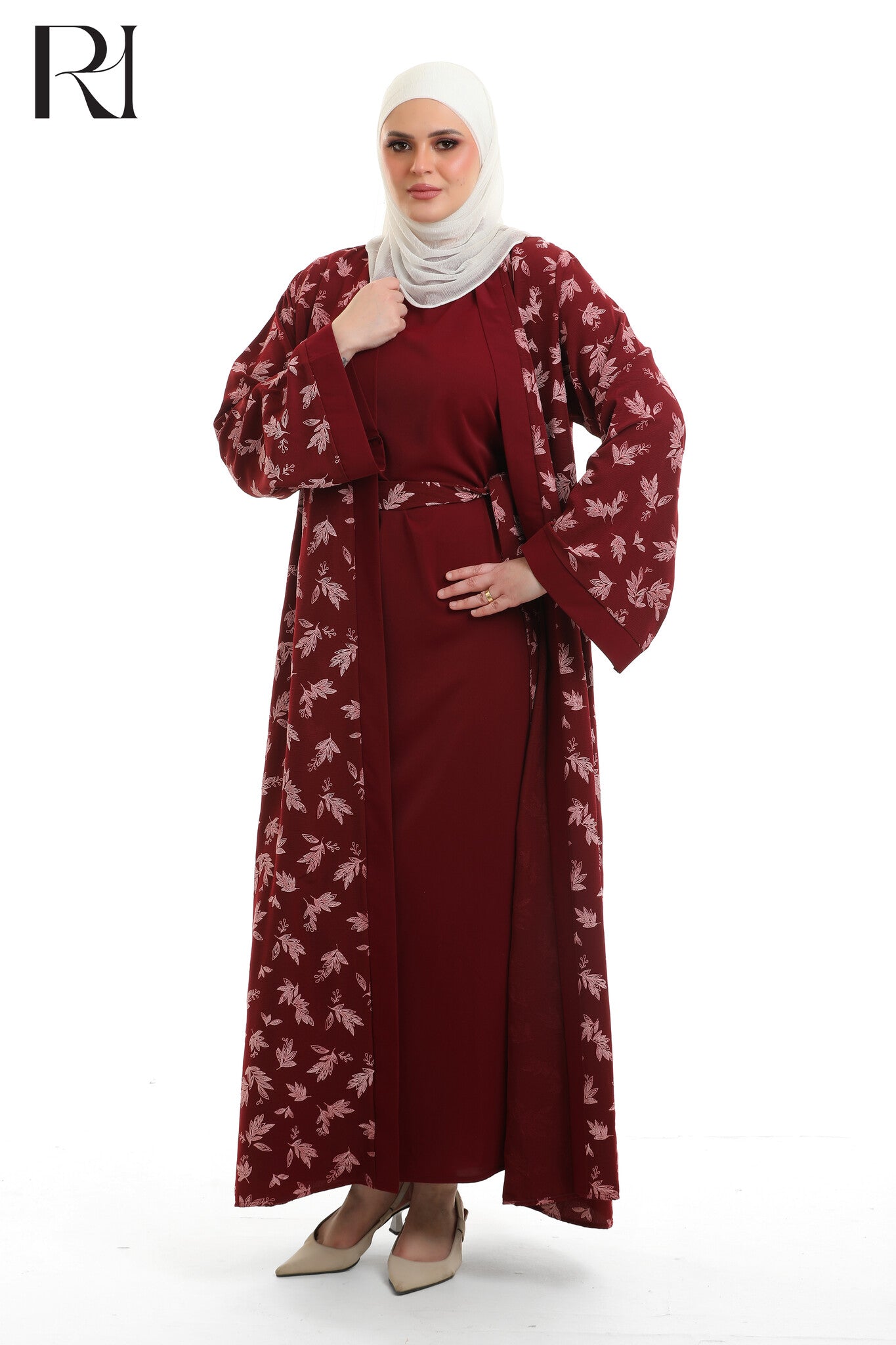 Zahra Romantic Crepe Abaya Set - Burgundy