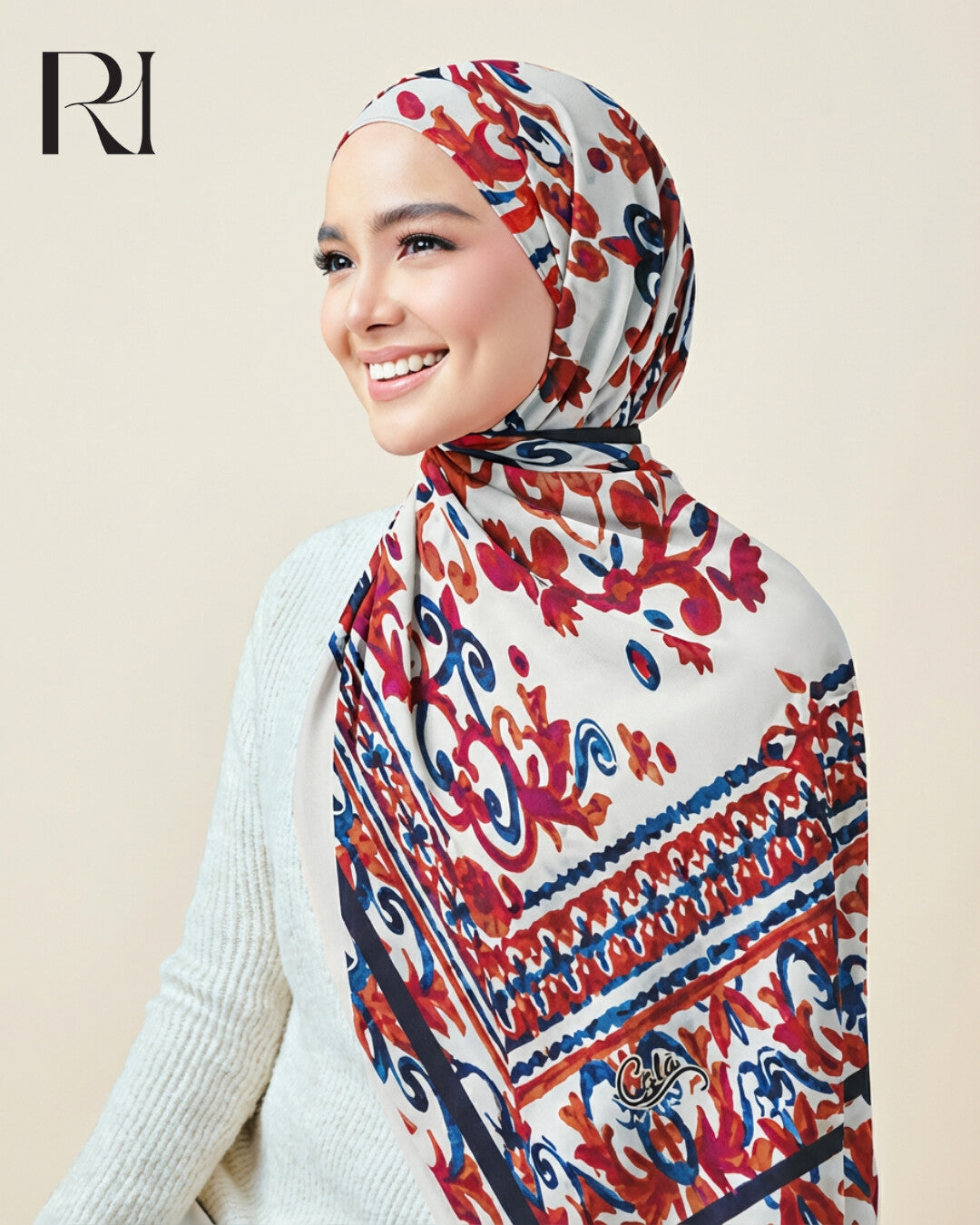 Timeless Elegance Ornate Persian Inspired Chiffon Hijab Ruehaya - Ruehaya
