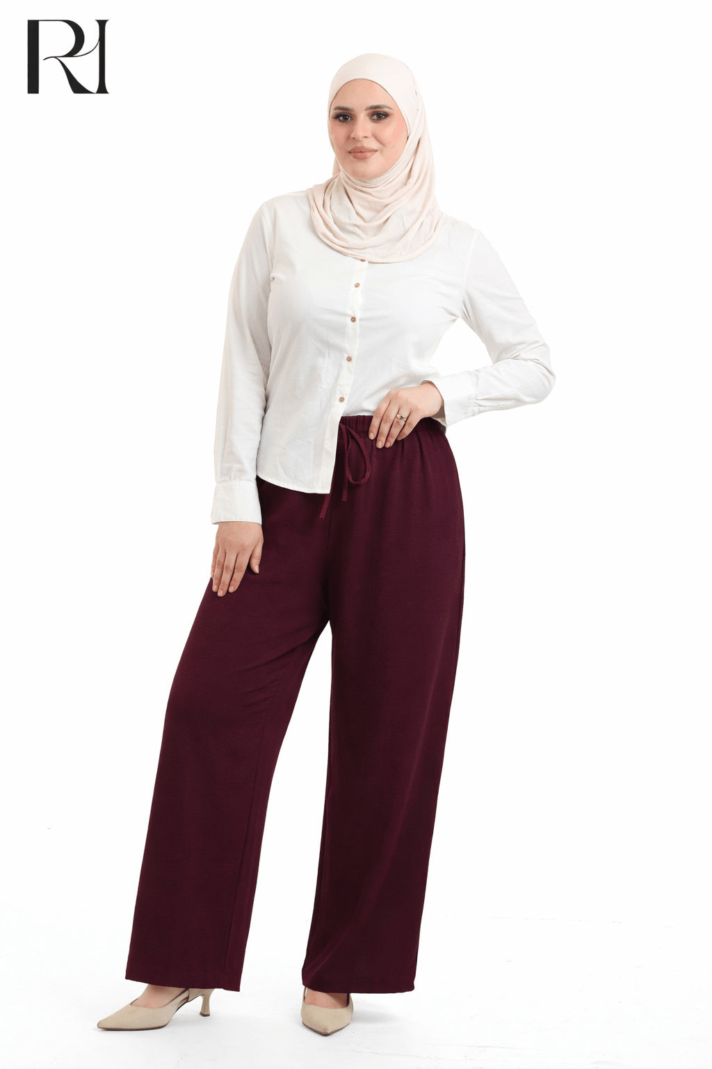 Nyla Linen Blend Trousers - Burgundy
