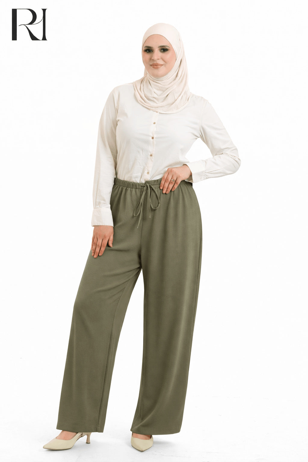 Nyla Linen Blend Trousers - Olive Green