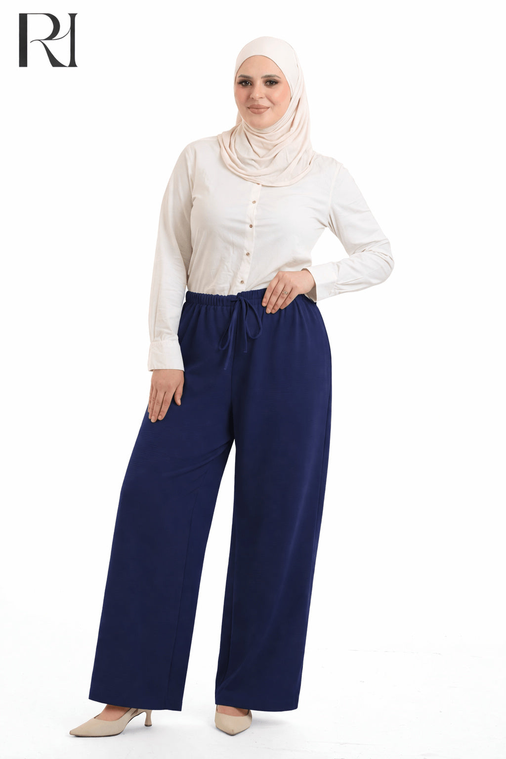 Nyla Linen Blend Trousers - Navy