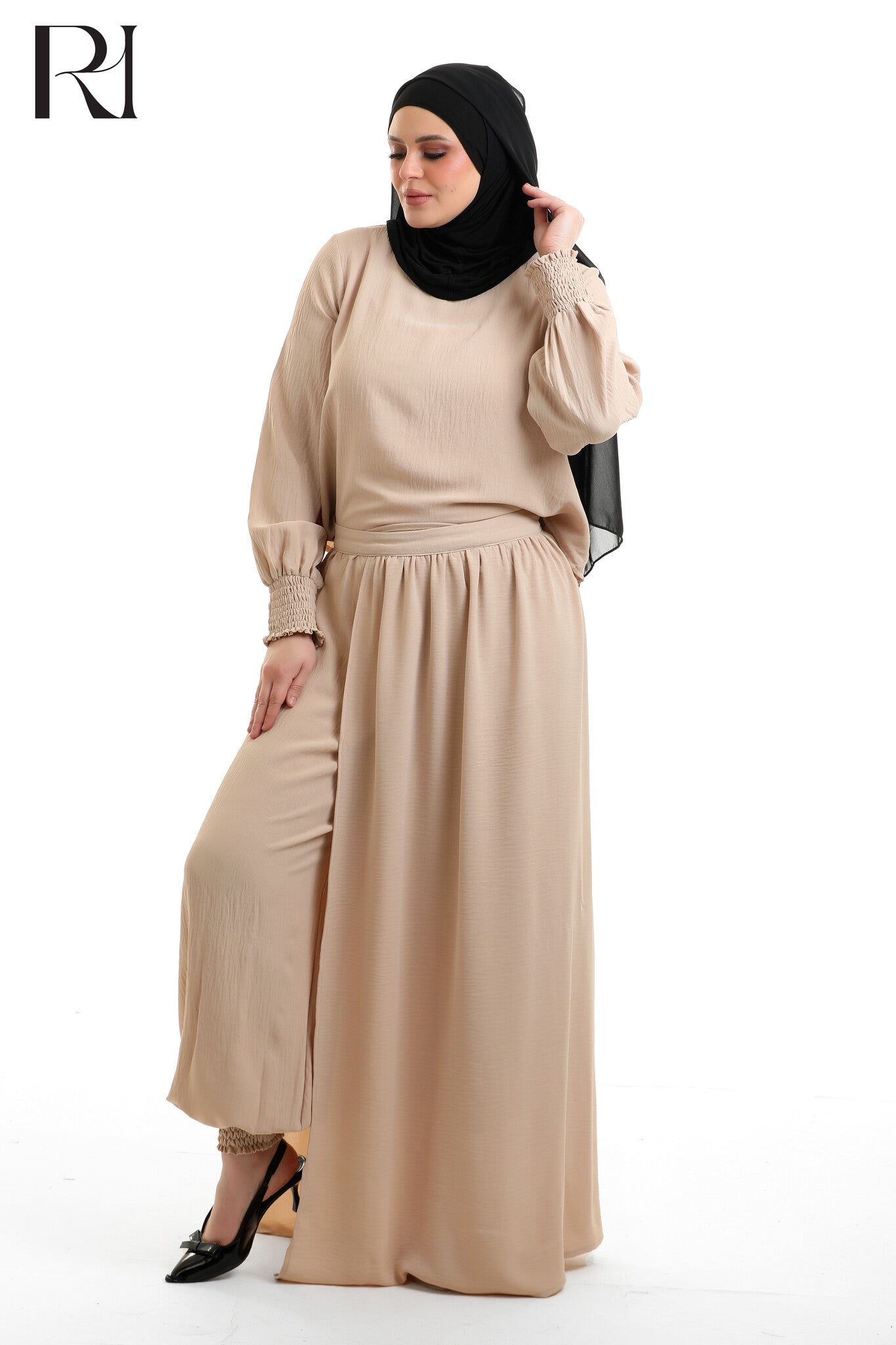 Linen-blend Modest Two-Piece Set - Multiple Colors