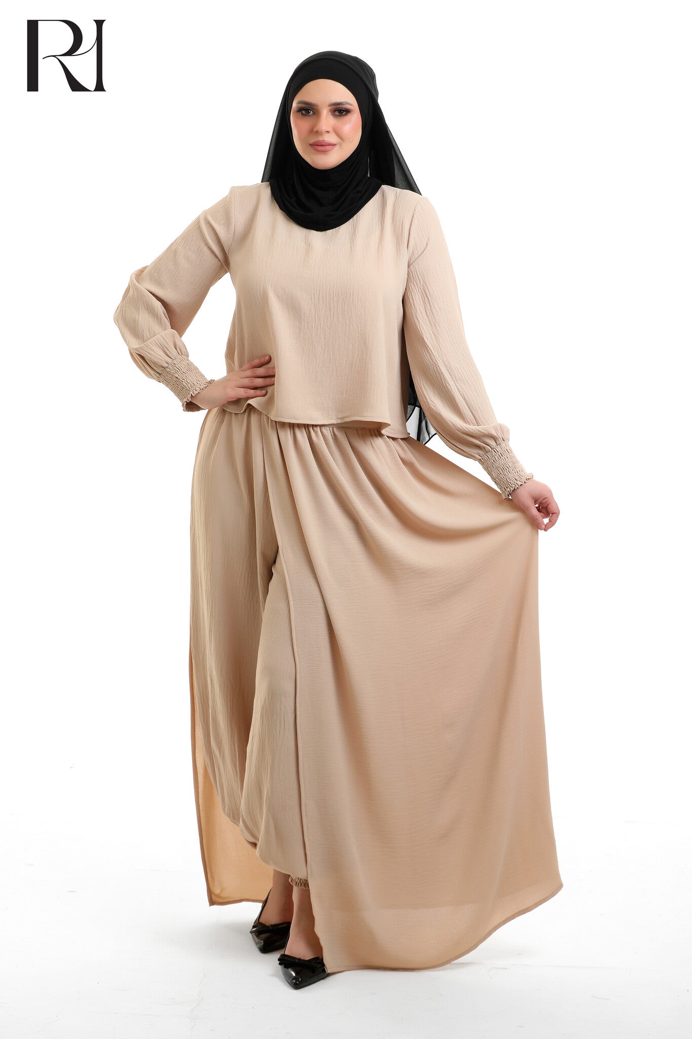 Linen-blend Modest Two-Piece Set - Multiple Colors