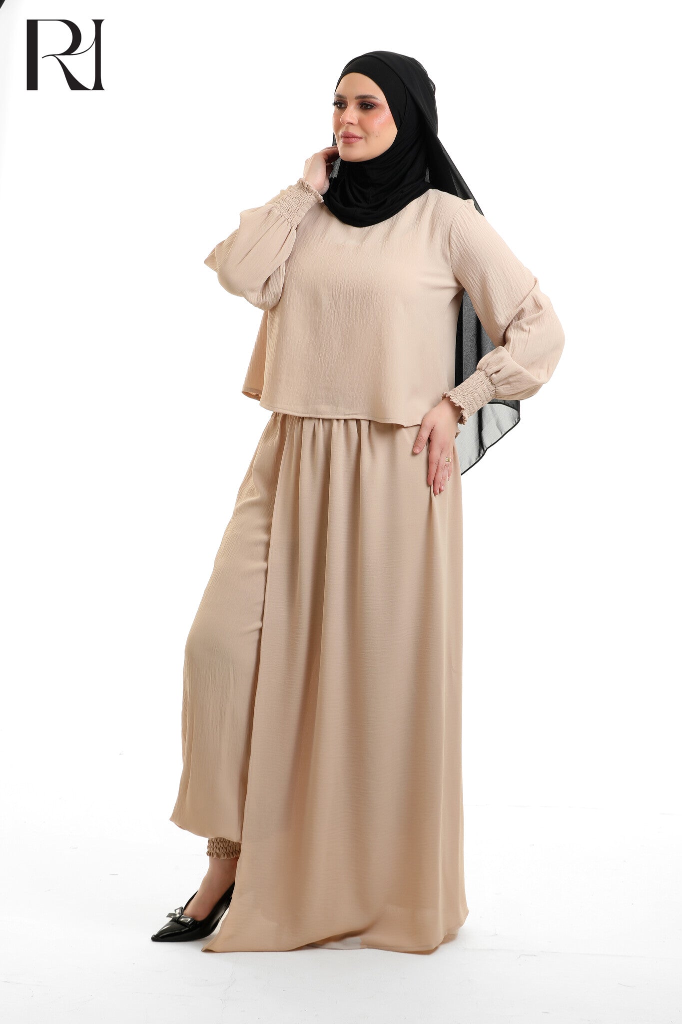 Linen-blend Modest Two-Piece Set - Multiple Colors