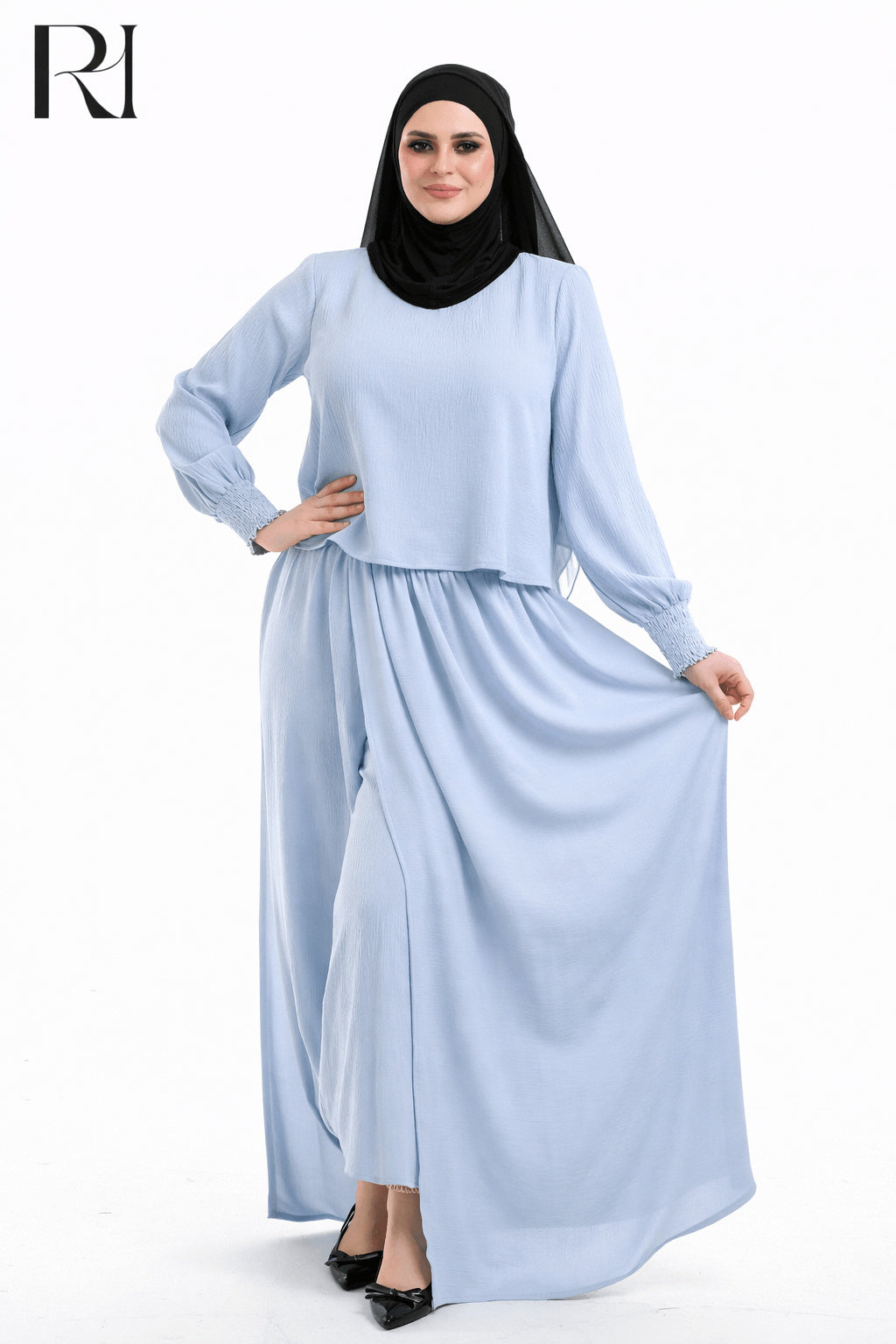 Linen-blend Modest Two-Piece Set - Multiple Colors