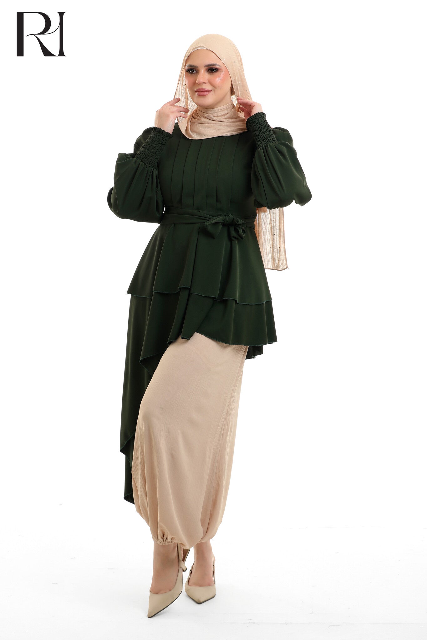 Nyla Drape Linen Blend Modest Top - Deep Teal