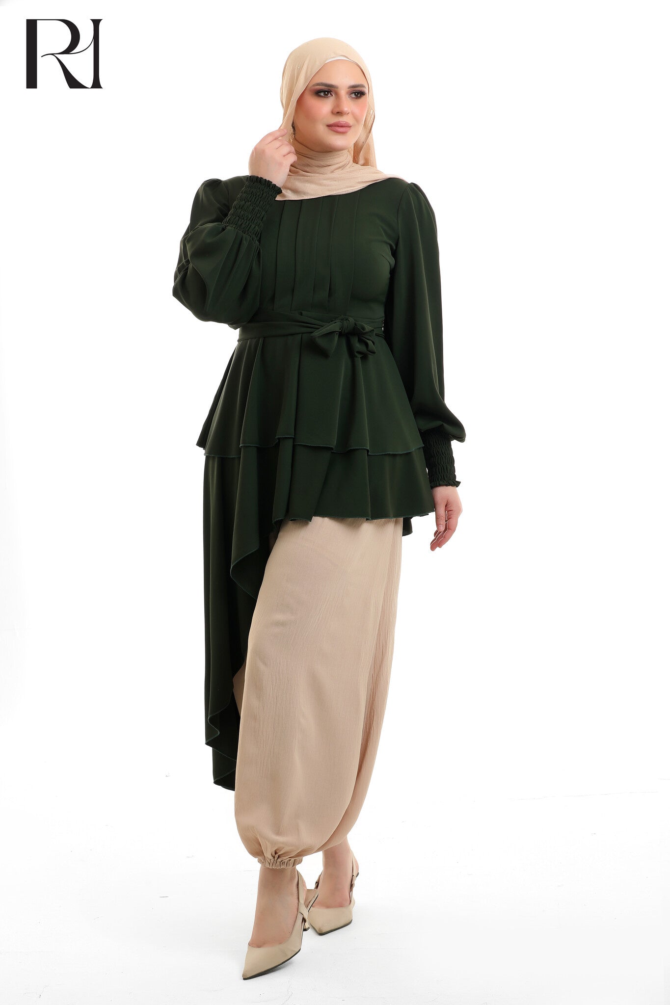 Nyla Drape Linen Blend Modest Top - Deep Teal