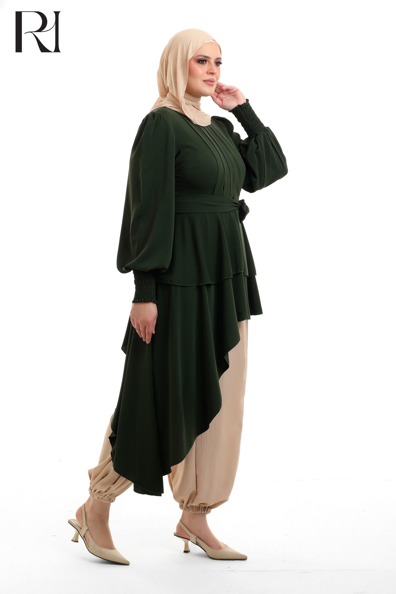 Nyla Drape Linen Blend Modest Top - Deep Teal