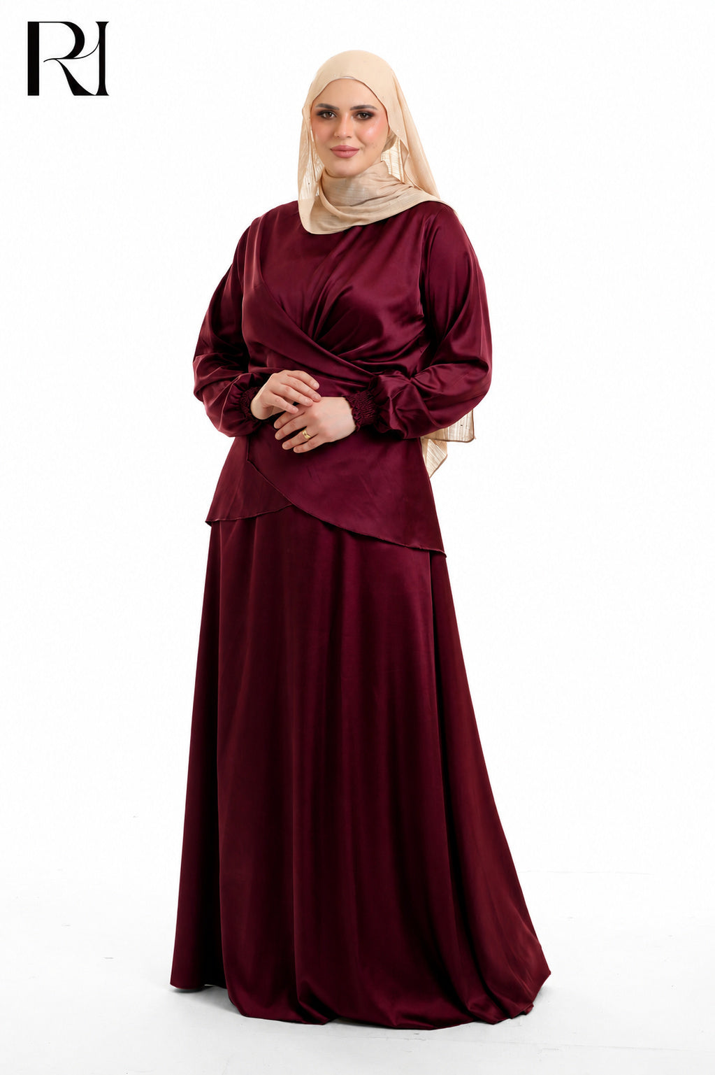 Dalia Satin Touch Two Piece Set - Burgundy
