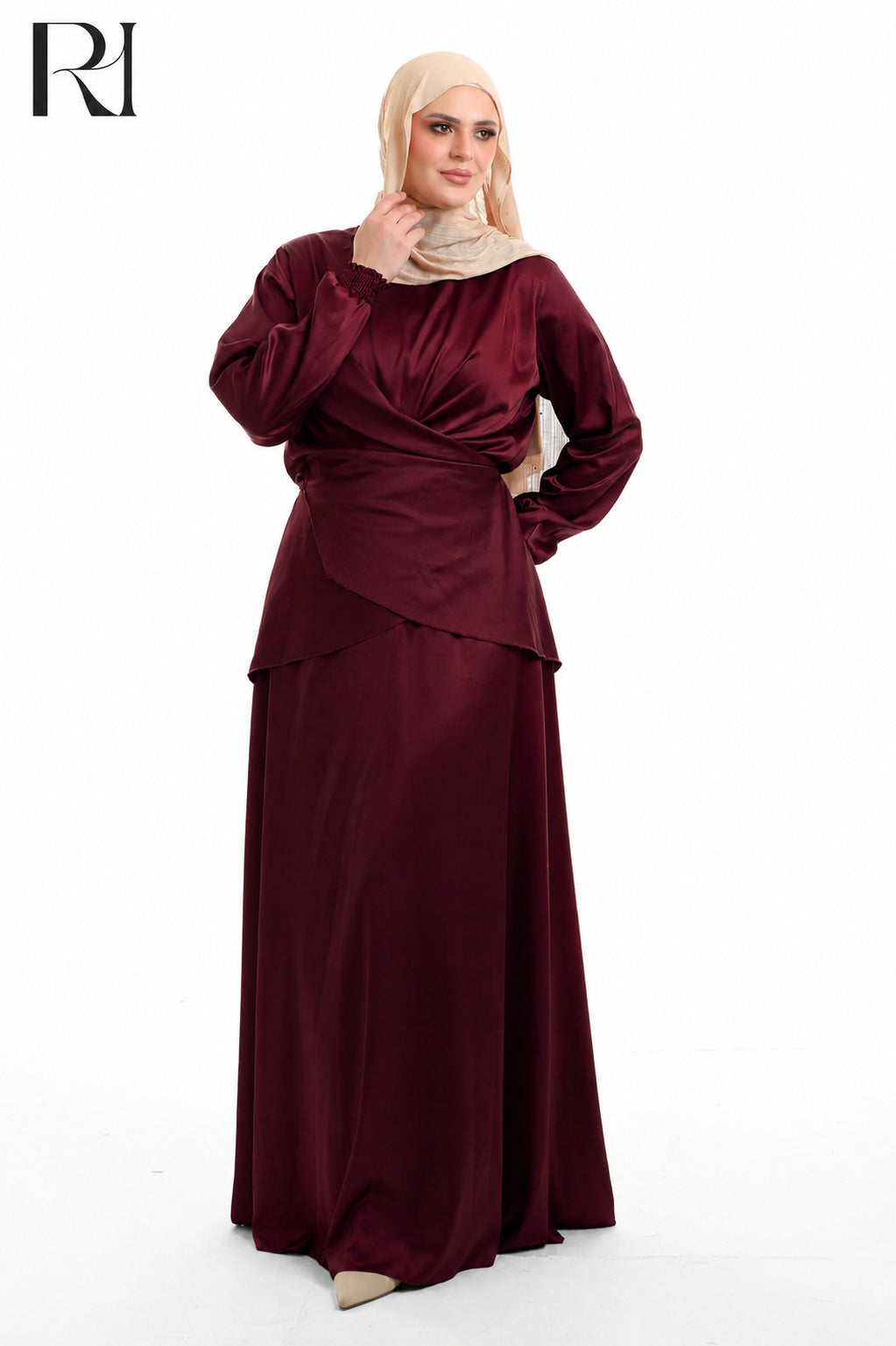 Dalia Satin Touch Two Piece Set - Burgundy