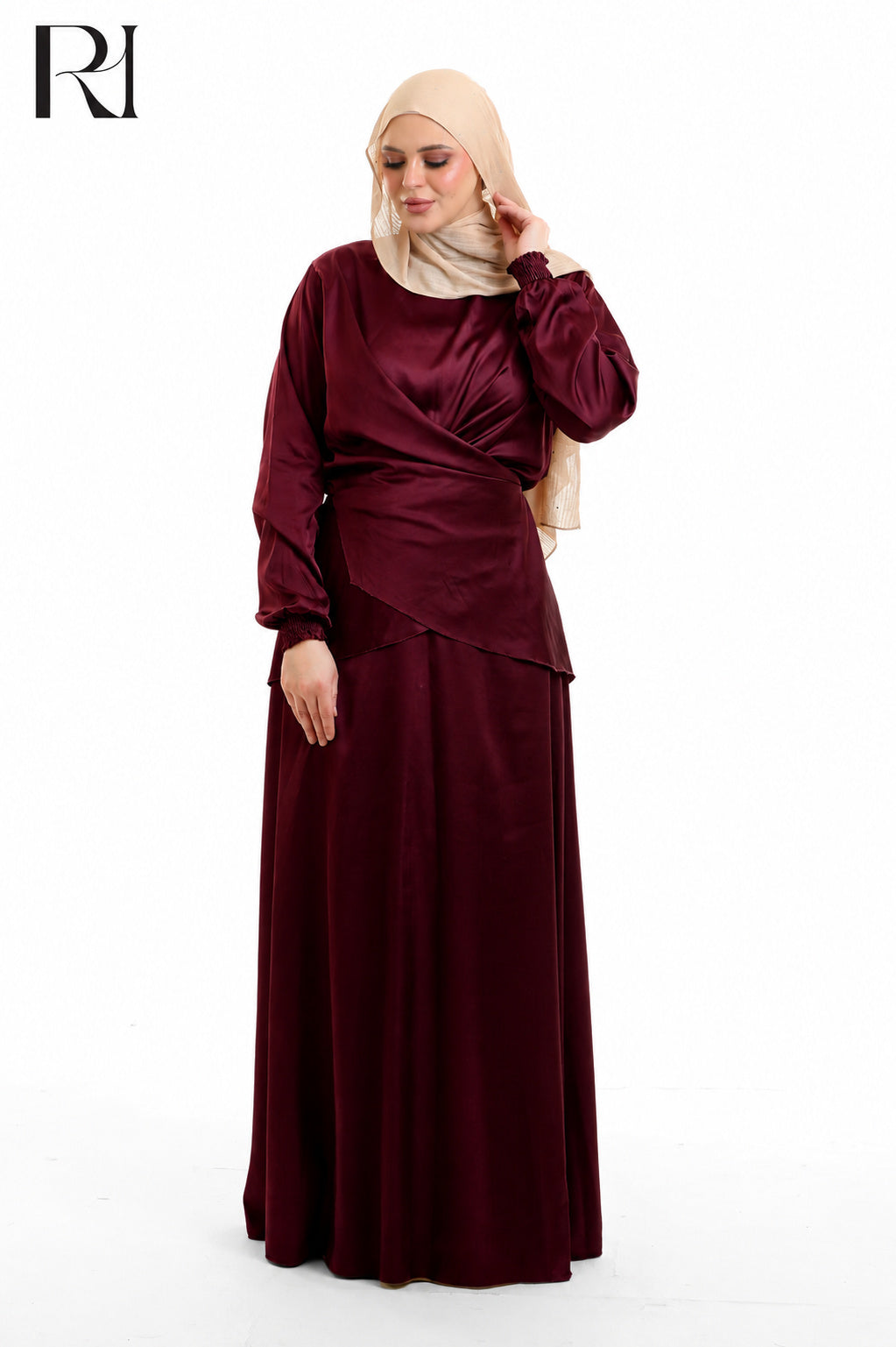 Dalia Satin Touch Two Piece Set - Burgundy