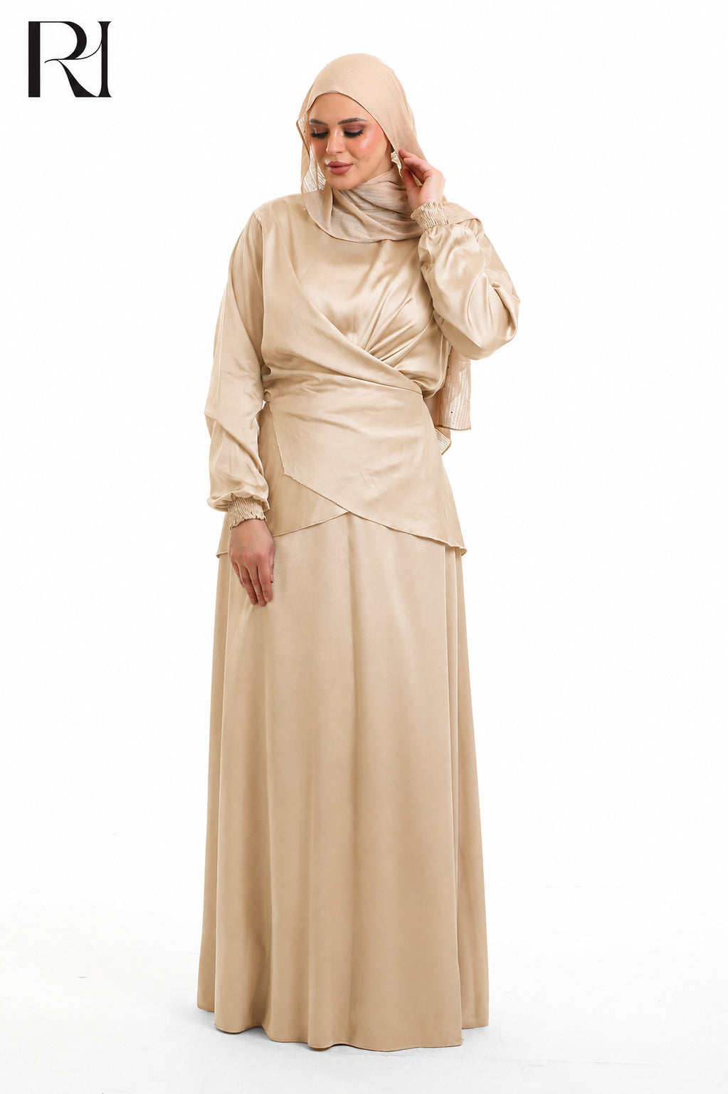 Dalia Satin Touch Two Piece Set - Beige