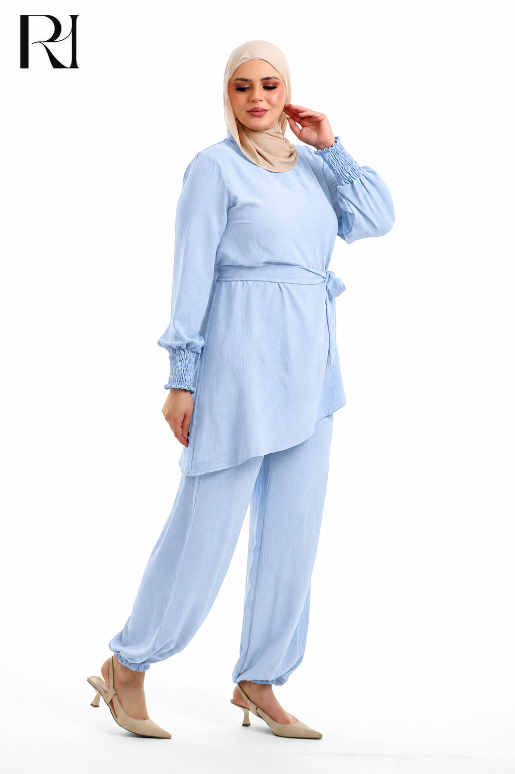 Amal Grace Linen Blend Two Piece Set - Celeste Blue