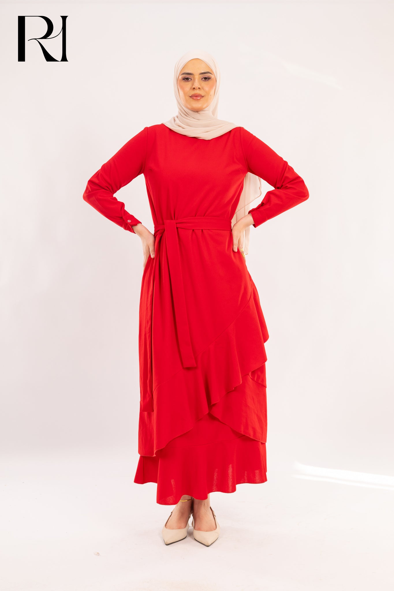 Valentina Scarlet Red Asymmetrical Ruffle Dress - Ruehaya