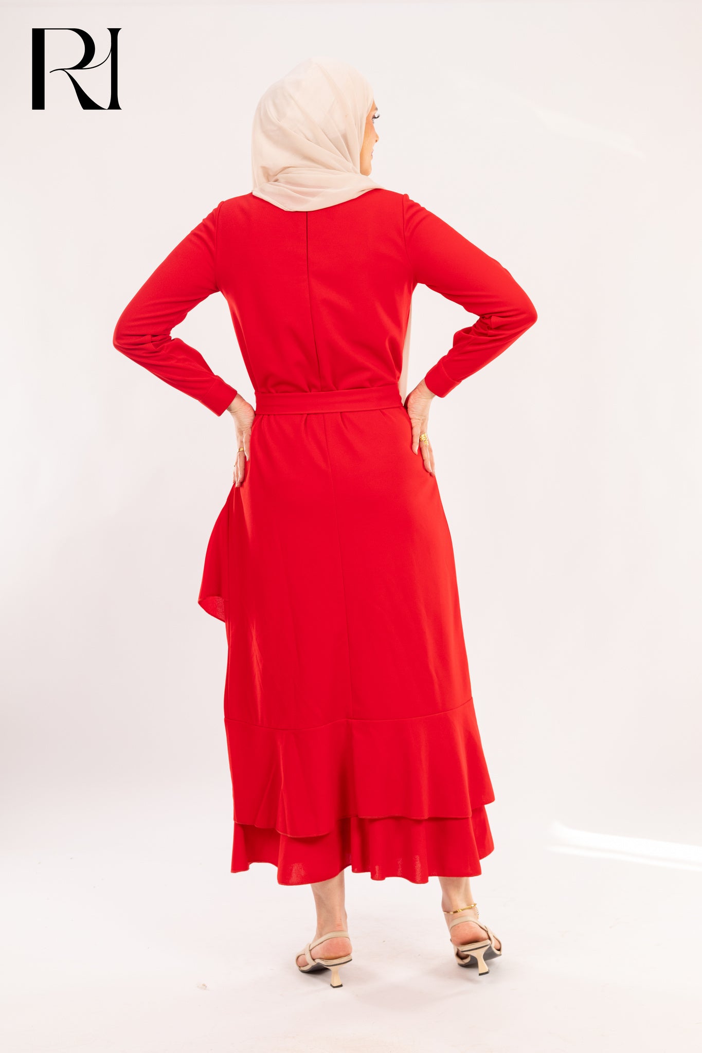 Valentina Scarlet Red Asymmetrical Ruffle Dress - Ruehaya