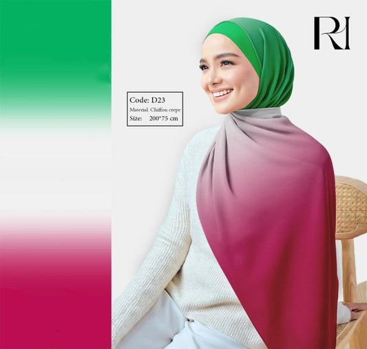 Vibrant Elegance Gradient Red & Green Chiffon Crepe Scarf - Ruehaya