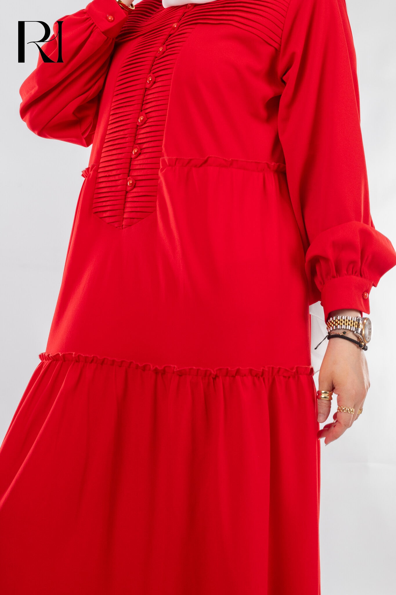 Vibrant Red Modest Maxi Dress - Ruehaya