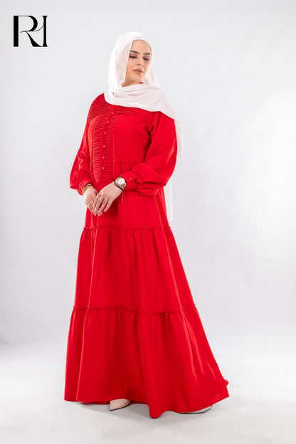 Vibrant Red Modest Maxi Dress - Ruehaya