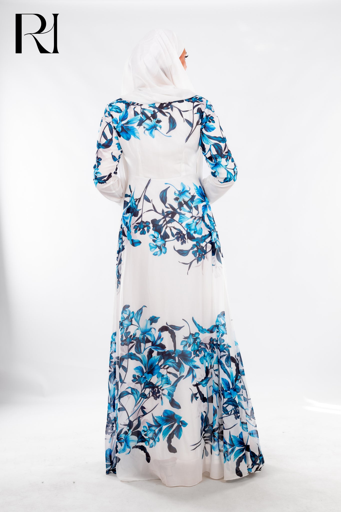 White & Blue Bloom Maxi with Fresh Sophistication - Ruehaya