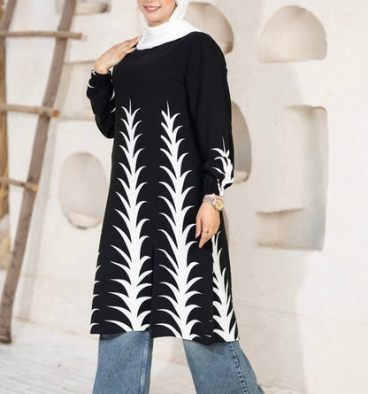 White Modern Elegance Printed Tunic Chic & Modest - Ruehaya