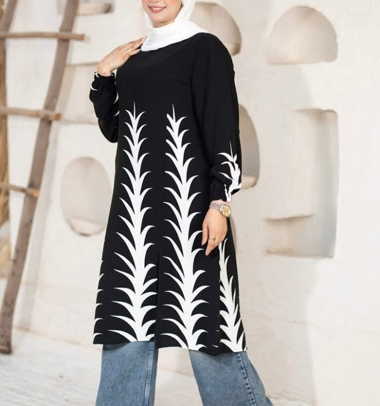 White Modern Elegance Printed Tunic Chic & Modest - Ruehaya