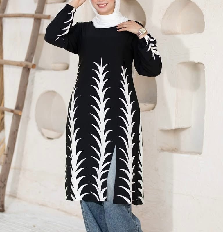 White Modern Elegance Printed Tunic Chic & Modest - Ruehaya