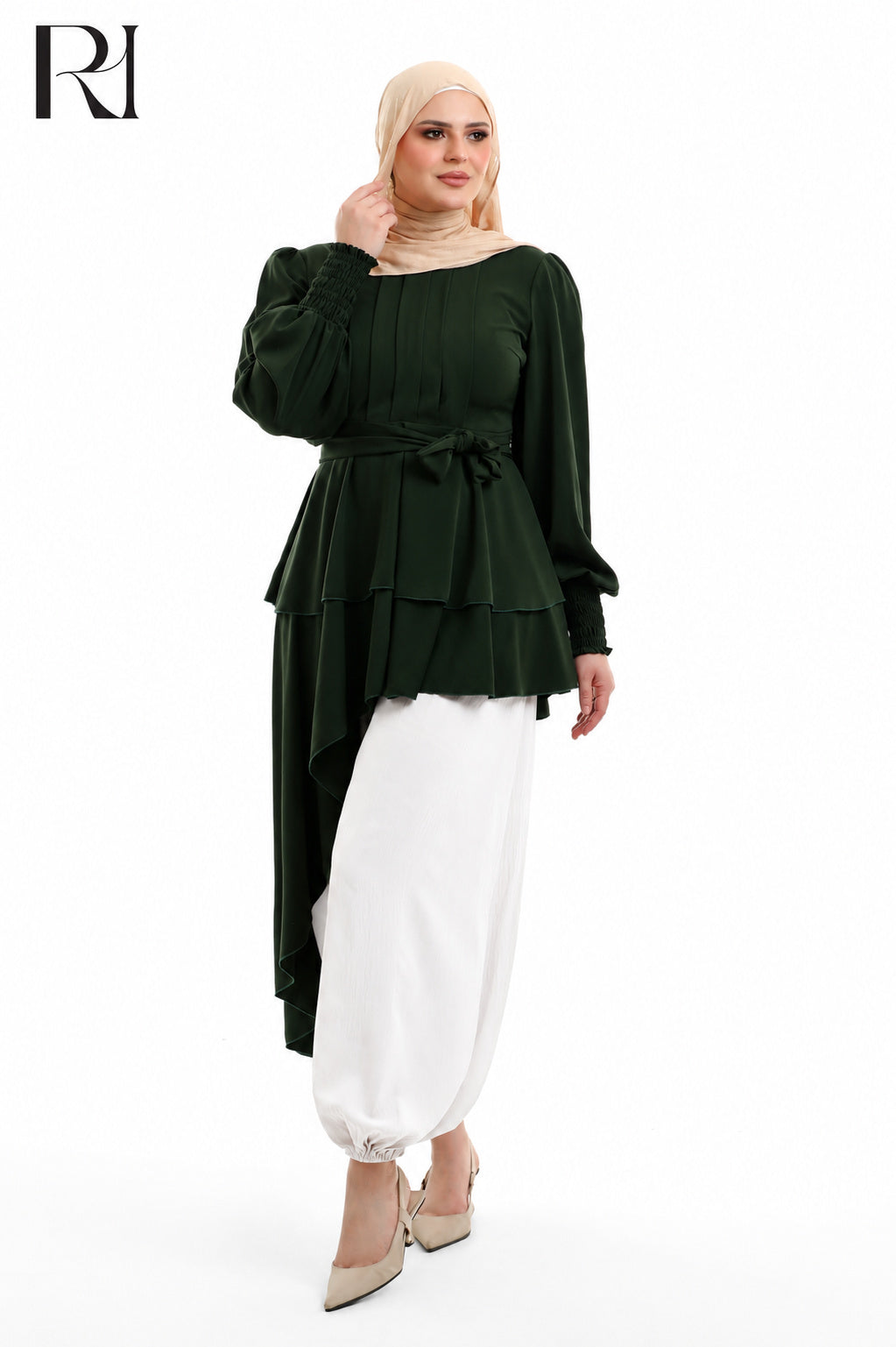 Alya Contrast Linen Silk Two Piece Set - Deep Teal