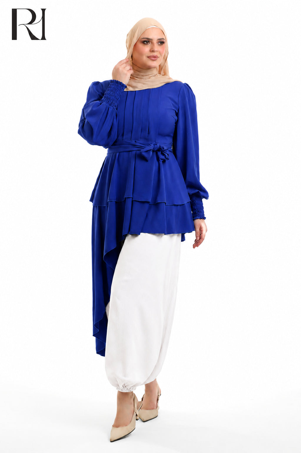 Alya Contrast Linen Silk Two Piece Set - Blue